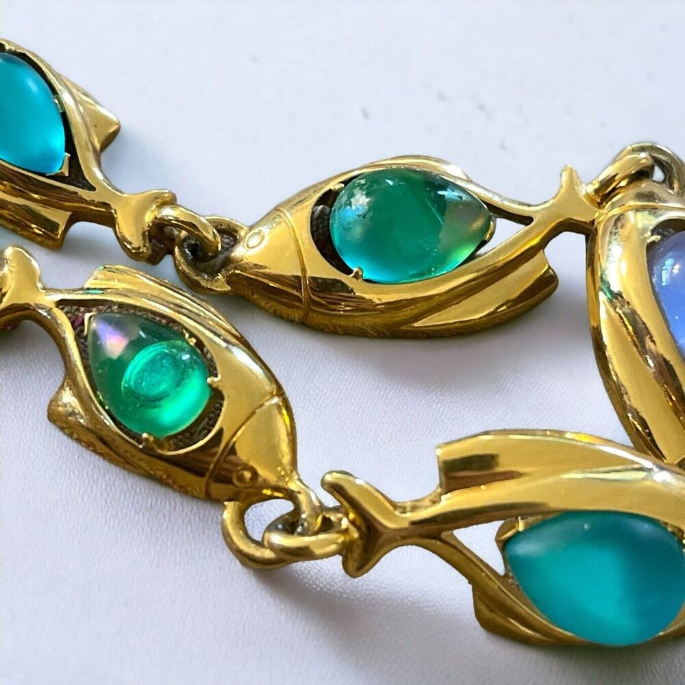 Trifari Signed Jelly Belly Lucite Blue Green Aqua Fish Necklace Bracelet Earring - Picture 11 of 12